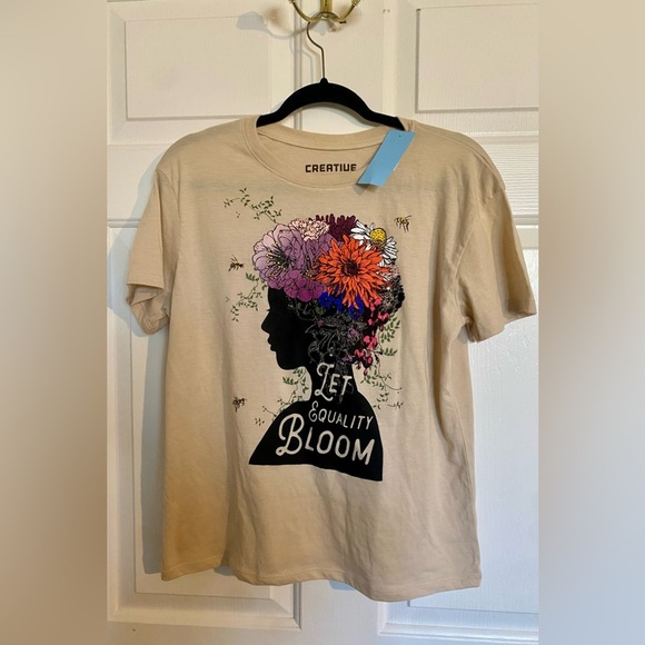 Creative Action Network Let Equality Bloom Cream Graphic Bee Floral Tshirt - Picture 2 of 3